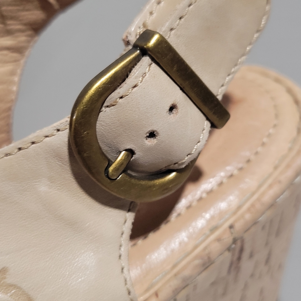 Neutral Beige Cork Wedge Sandals - Women - Picture 11 of 16